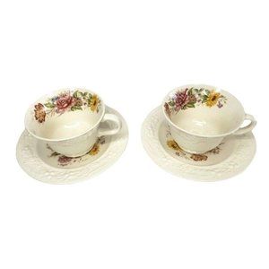 2 Eggshell Theme Homer Laughlin Made In U.S.A Teacup & Saucer Set C41N5